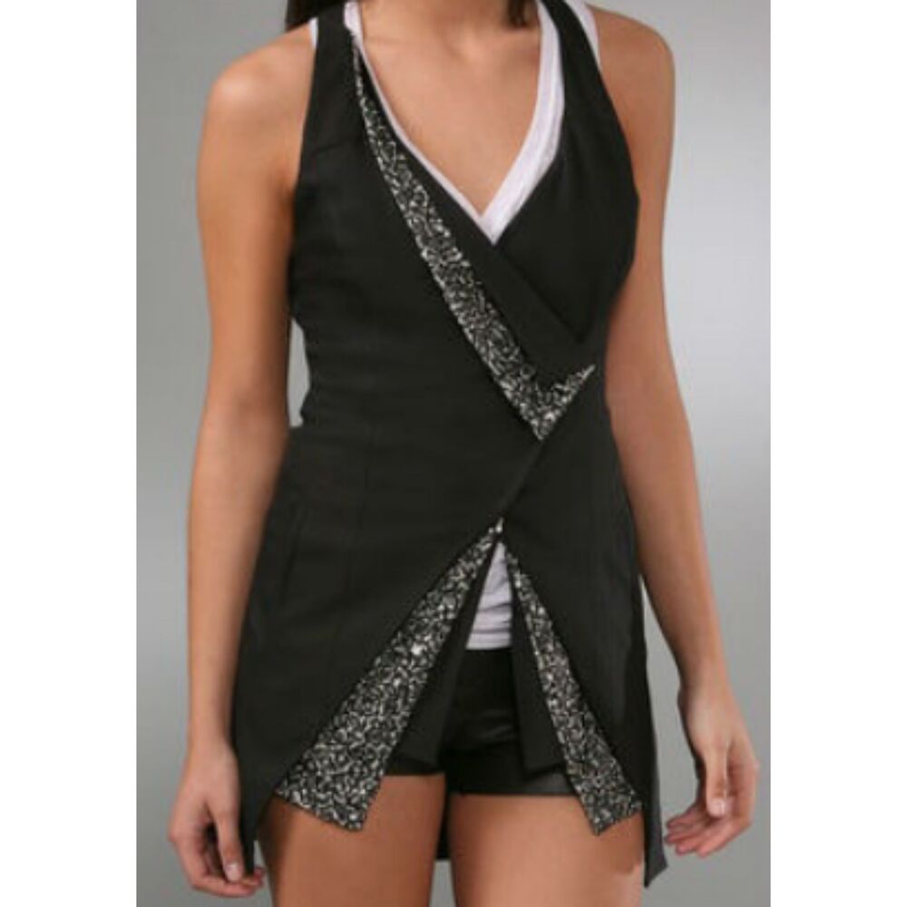 Alice + Olivia | Landon Black Embellished Sequin Tunic Vest | Wool Silk | Sz XS